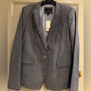 J CREW REGENT BLUE CHAMBRAY RUFFLE Blazer Size 16 Tall NWT